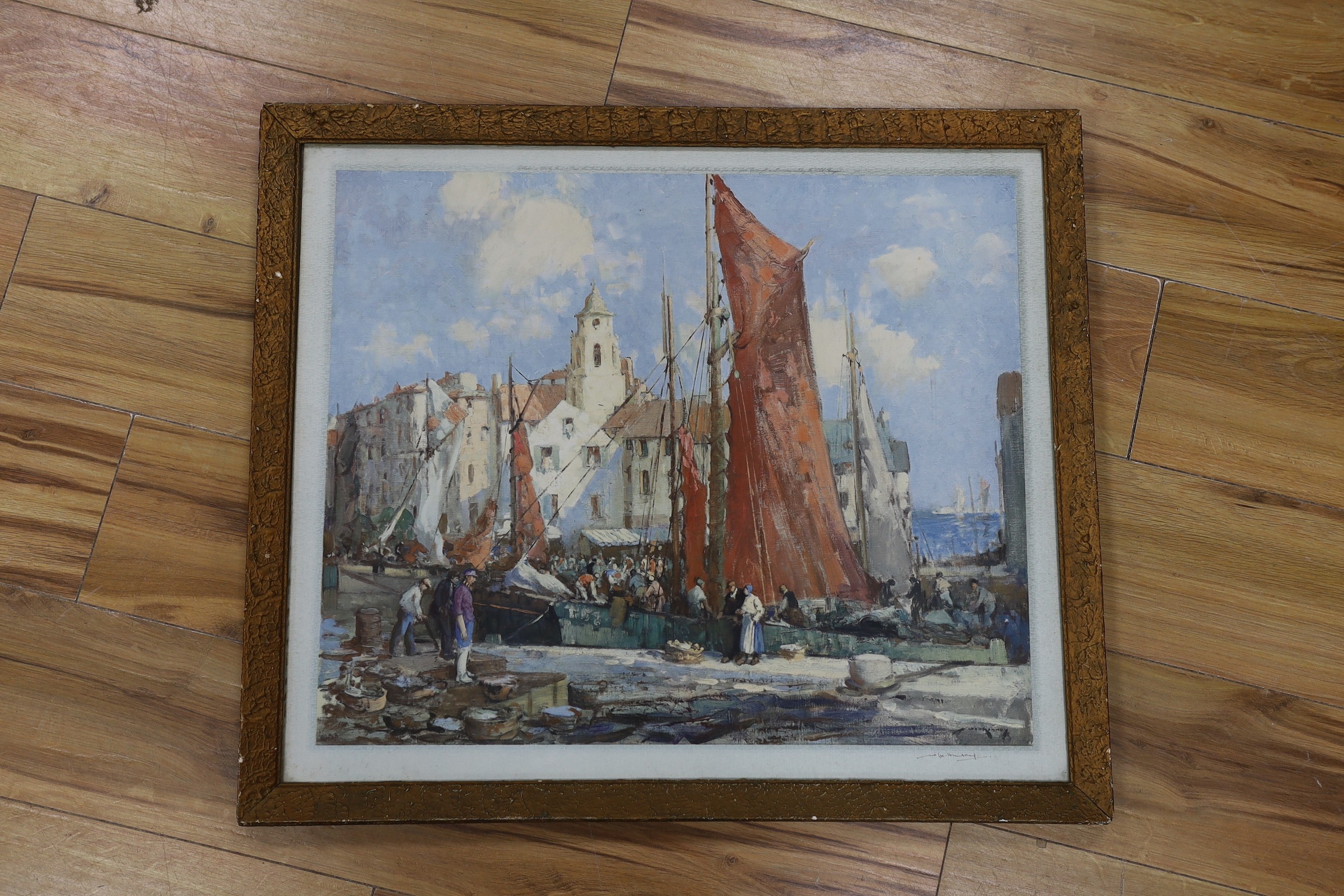 After William Lee Hankey, colour print, 'Honfleur Harbour', signed, 52 x 62cm